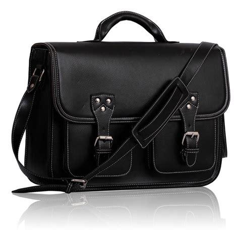 Black Leather Medium High School Satchel Bag 